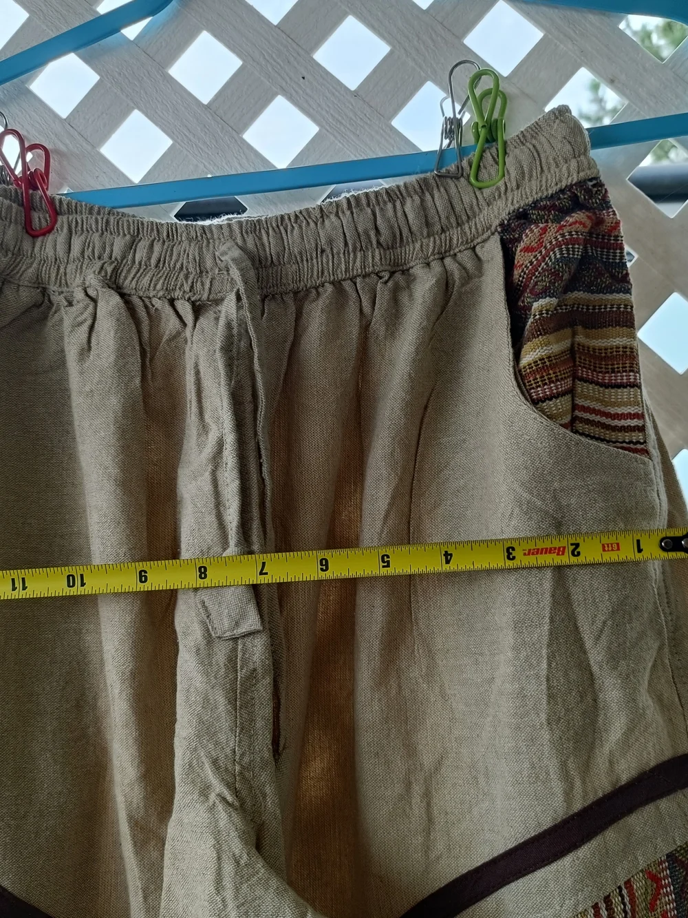 Bohemian Beige Men’s Cargo Pants with Patterned Panels